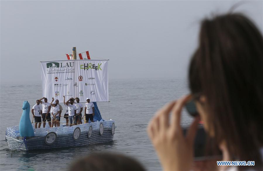 LEBANON-BEIRUT-PLASTIC BOTTLES BOAT