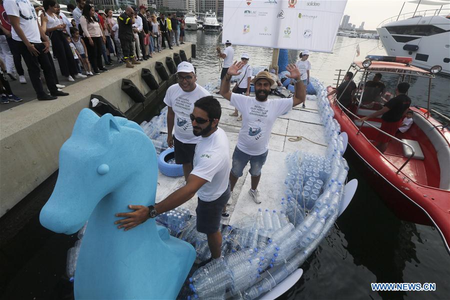 LEBANON-BEIRUT-PLASTIC BOTTLES BOAT