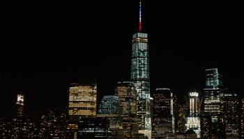 Colors of French national flag seen on top of New York WTC