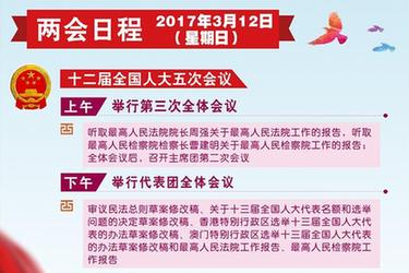 [兩會日程預(yù)告]3月12日兩會日程